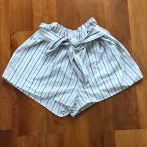 White and Black Striped Paper Bag Shorts